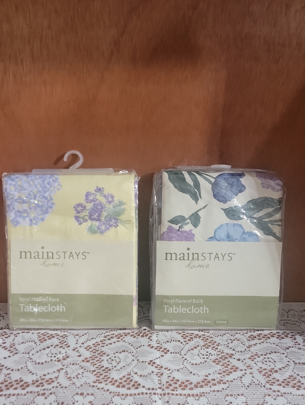 Mainstays Floral Vinyl Tablecloths - Yellow & Cream with Blue/Purple Flowers